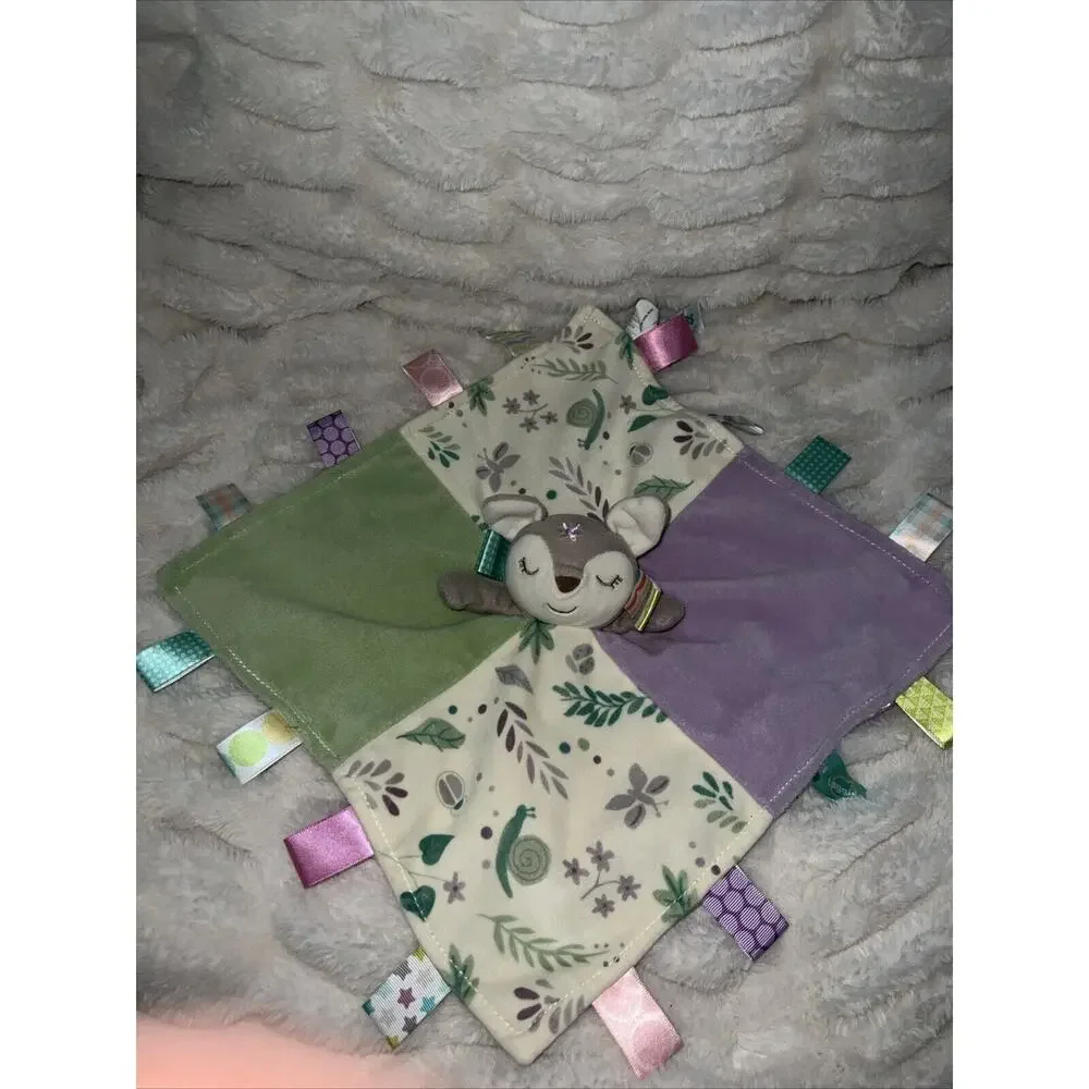 Taggies Deer Flora Fawn Security Blanket Baby Lovey Plush Purple‎ Floral